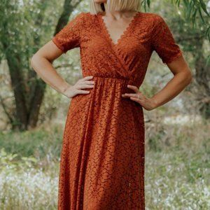 Venice Lace Maxi Dress, Size L, Color Rust